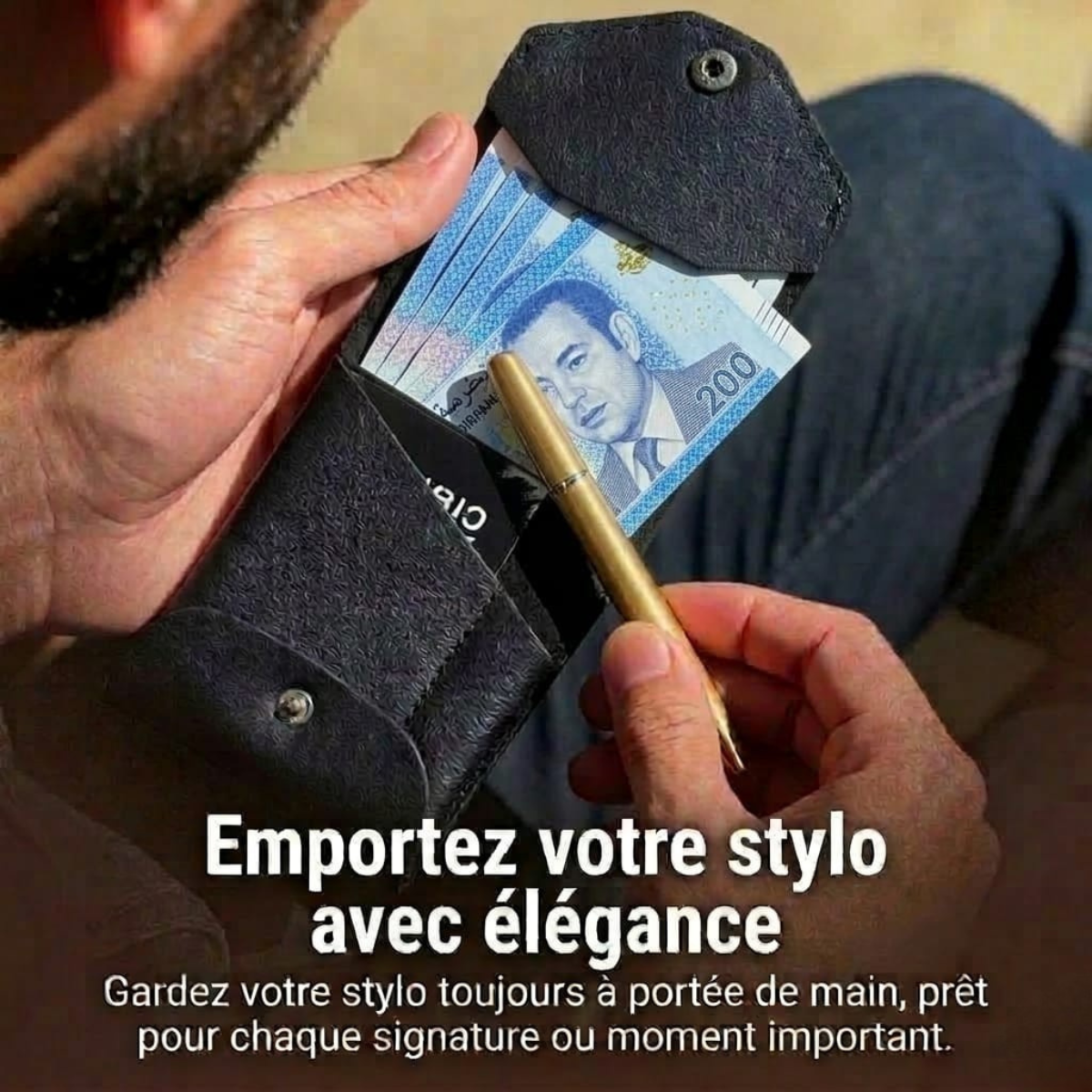 Portefeuille en cuir avec compartiment pour stylo