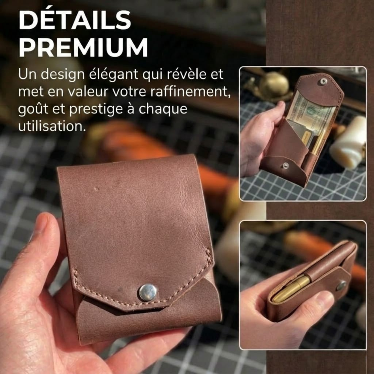 Portefeuille en cuir avec compartiment pour stylo